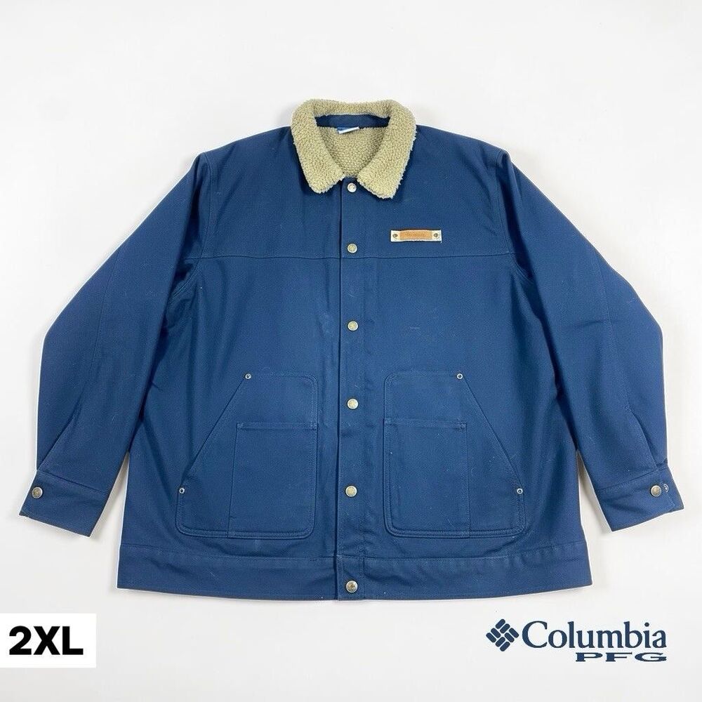 Columbia PFG Barn Coat Jacket Real Tree Sherpa Lined Men's 2XL XXL Blue Chore